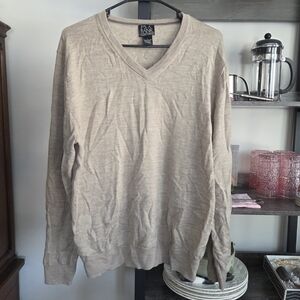 100% Merino Wool Jos. A. Bank Men's Beige V-Neck Sweater Large
